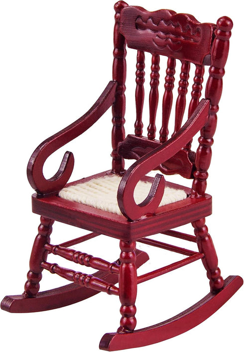 Dollhouse Wooden Chair, 1:12 Miniature Rocking Chair Model (Brown)