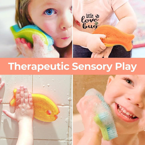 Innobaby Aqua Green Silicone Fish Bath Scrub - Sensory Fun for Babies