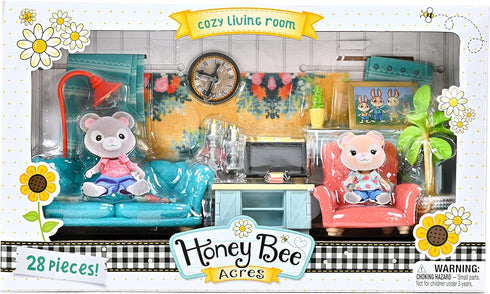 Sunny Days Entertainment Honey Bee Acres Cozy Living Room Décor – 28 Pieces Accessory Set | Colorful Farmhouse Doll Furniture | Pretend Play Toys for Kids