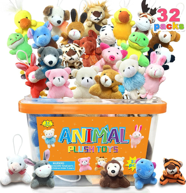 32Pcs Mini Plush Animals Toy Set - Assortment Bulk Stuffed Keychain Party Favors for Kids