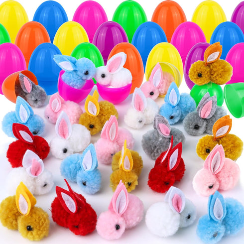 FLYSNK 24 Pack Easter Eggs Fillers with Mini Bunny Plush, Easter Basket Stuffers