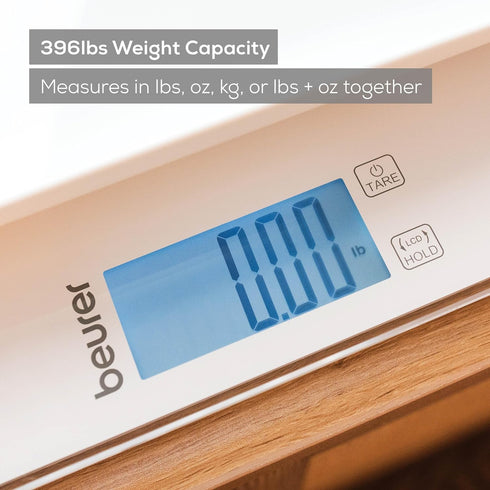 BY82 396lbs, 4 Beurer Multifunctional Baby Scale for Infants, Pets, Kids, & Adults up to Measures in Units with Backlit