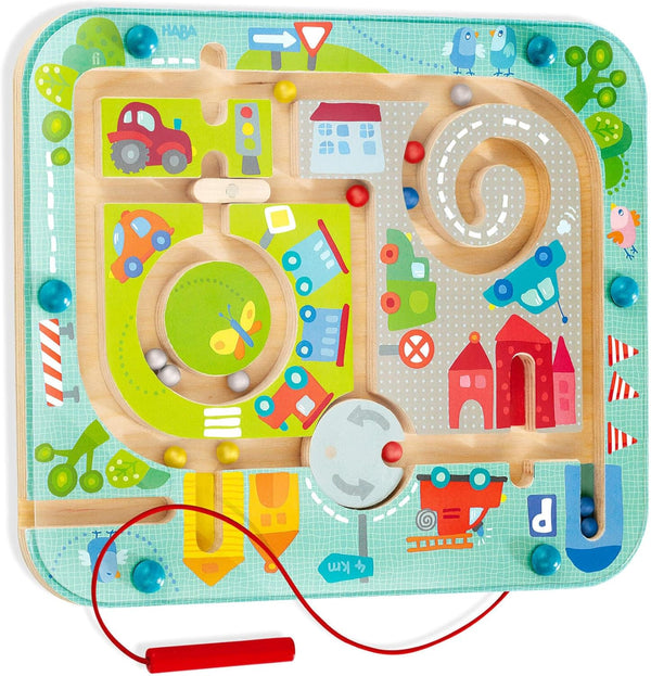 HABA Busy Board for Toddlers 2-4, Town Magnetic Maze Puzzle Game, Toddler Travel Toys for Preschoolers