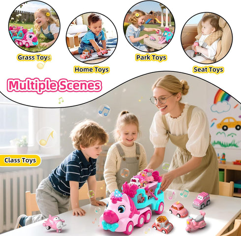 7 1 1 2 3 6 1 2 2+ newcrave in Carrier Truck Cars Toys for Year Old Girls, Toddlers Girl Toy with Mini Cars, Princess
