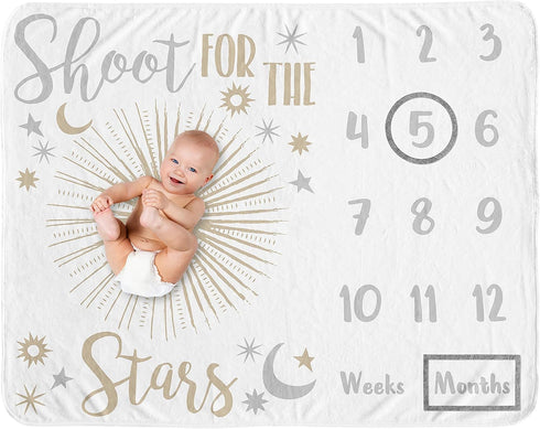 Sweet Jojo Designs Star and Moon Girl Milestone Blanket Monthly Newborn First