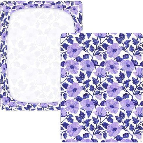 miaozhen 1 Pack 52x28 Cotton Baby Crib Sheets Soft Comfy Style Chow Chow Floral Print Purple Toddler Mattresses