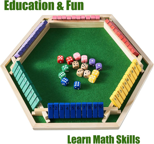 6 12+4 6 Vamslove Shut The Box Game for Player with Dice - Colorful Sided Wooden Board Math Number Games for Kids