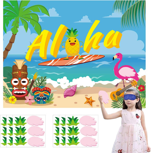 Ticiaga 36pcs Aloha Hawaii Party Stickers, Pin The Hair and Wing On Pineapple and Flamingo Poster Game