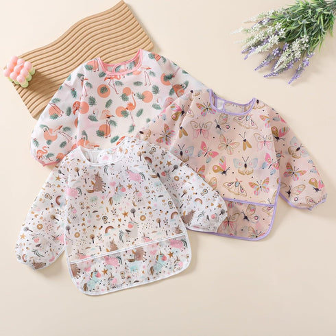 Sleeved Bib, 5 Pack, Waterproof Shirt Bibs for Baby 3-24 Months
