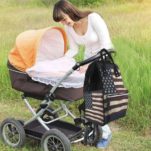 OUSIKA Backpack Daypacks American Flag Print Diaper Bag Multifunction Laptop Travel Large Nappy Bag, Black, One Size