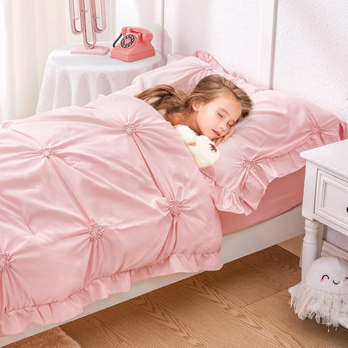 Set Set, 4 Wowelife Princess Toddler Bedding for Girls, Boho Toddler Bed Pieces Ruffles Jacquard Embroidery Toddler