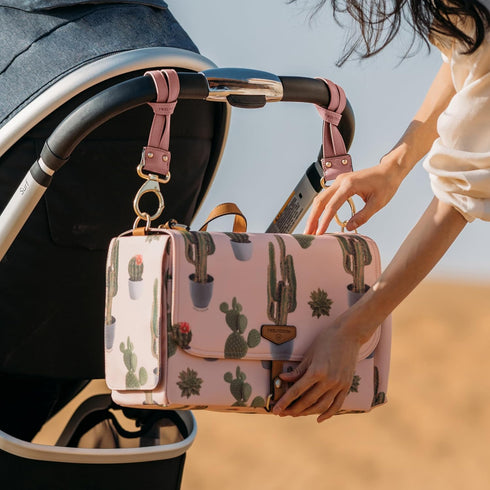TWELVElittle Stroller Clips 2.0, Non Slip Vegan Leather Diaper Bag Straps, Pink