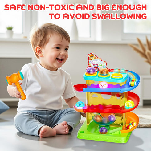 2-in-1 Hammer 1-5+ Rolling Ball & Car Ramp Race Track for Toddlers, Ball Drop Toy for Boys & Girls, Interactive Toys