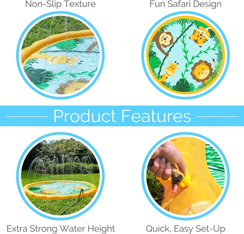 SWIMLINE 68 Inch Sprinkler Mat and Splash Play Mini Pool Outdoor Water Toy Safari Adventure | for Kids and Family Fun |