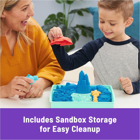 Kinetic Sand Sandbox Set, 1lb Blue Play Sand with 4 Molds and Tools, Sensory Toys for Kids Ages 3+