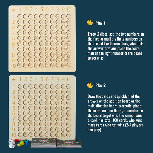 Asweets 2 in 1 Wooden Montessori Board Game - Educational Math Table Game for Addition and Multiplication, Double-Sided
