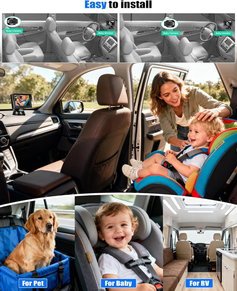SIXWIN 360Adjustable Baby Car Camera Rear-Facing Infant Monitor with Night Vision Car Camera for Baby Wide-Angle Lens