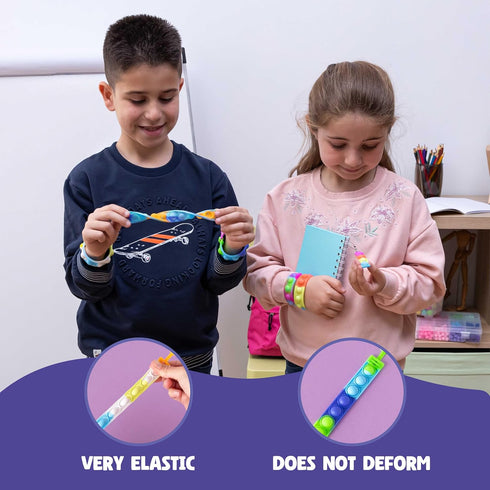Pack 30 BONNYCO Pop It Bracelets and Keychains Kids Party Favors. Goodie Bags Stuffers for Kids, Fidget Toys Pop Its