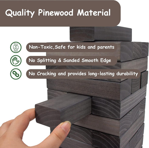 Juegoal Giant Tumble Tower Blocks Game, 54 Pieces Wood Stacking Game with Dice Set and Canvas Bag for Family Fun