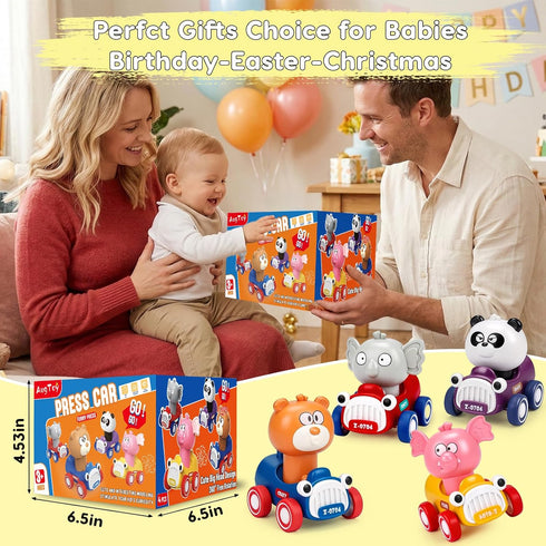 1-3, 6-9-12-18 1 2 1st AugToy Press and Go Toy Cars for Toddlers Animal Racing Cars Infant Baby Toys Months, Cars Toys