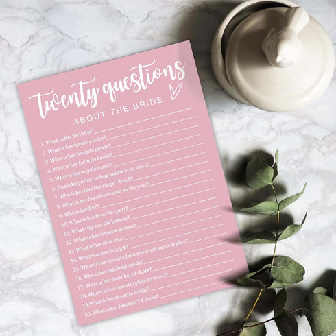 Pink Theme Bridal Shower Games for 25 Guests, Wedding Shoe Game, Wedding Advice Cards, Reception Games, Bride Groom