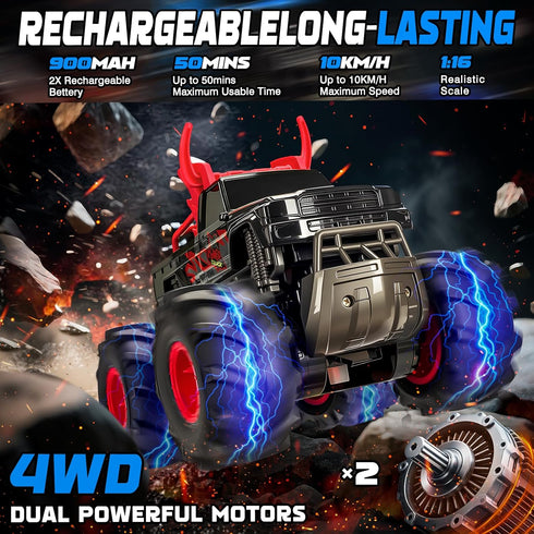 1:16 2.4GHz 8,9,10,11,12 4WD Waterproof Monster Truck Toys RC Cars, Remote Control Truck for Kids Boy Ages Years Old