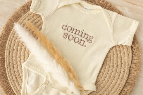 Generic Embroidered Coming Soon Baby Bodysuit, Pregnancy Announcement Bodysuit. Gifts for New Grandparents, Husband