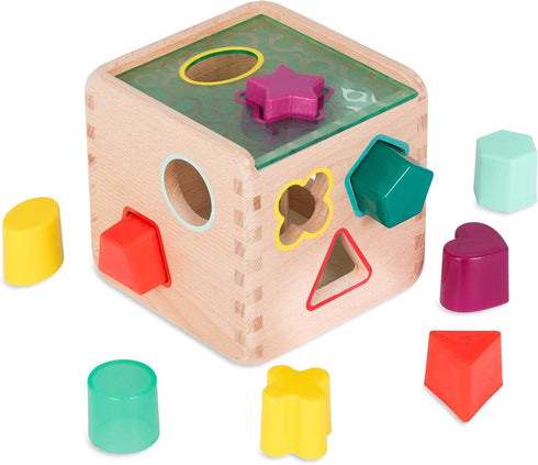 B. toys Wonder Cube, Developmental Toy Wooden Shape Sorter for Toddlers, Kids 18 Months +