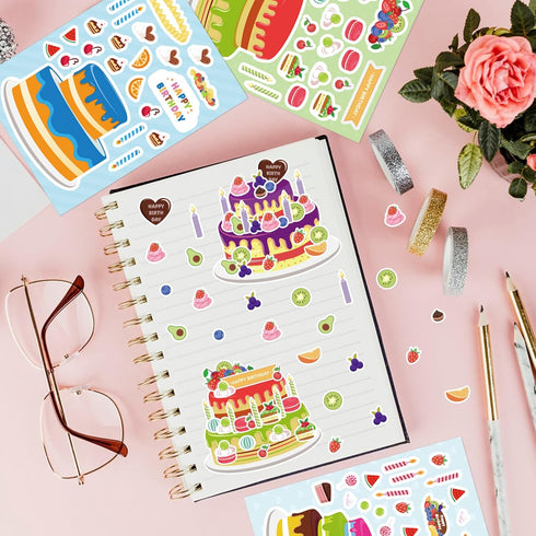32 Sheets Make Your Own Birthday Cake Stickers, Creative Fun Happy Birthday Cake Game Sticker Kits for Kids Birthday