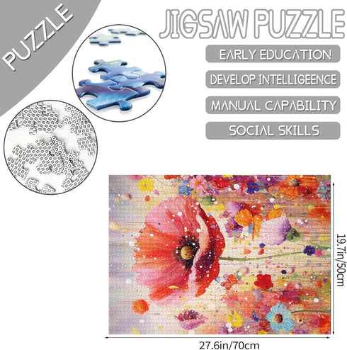 Tucocoo Red Poppy Jigsaw Puzzle, 1000 Pieces for Adults, Beautiful Blossom Flowers for Family Activity Games, 20 x 27