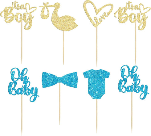 Gyufise 36 Pack Oh Baby Cupcake Toppers, It's a Boy Glitter Cake Picks for Baby Shower & Birthday Party Supplies