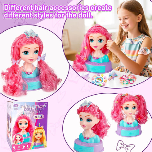 Kryonixty 4-in-1 Kids-9Inch,41pcs 3-8 Doll Head for Hair Styling Hair Salon Toys Makeup Kit Princess Accessories