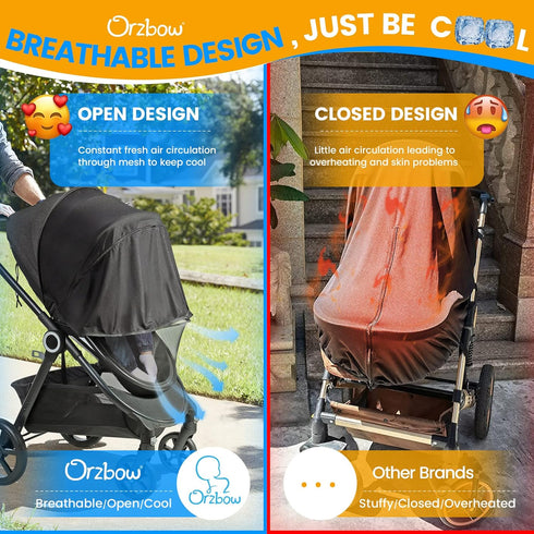 UPF50+ Summer Orzbow Baby Mosquito Net with Sun Shade for Stroller, Universal Stroller Mosquito Netting Privacy Cover