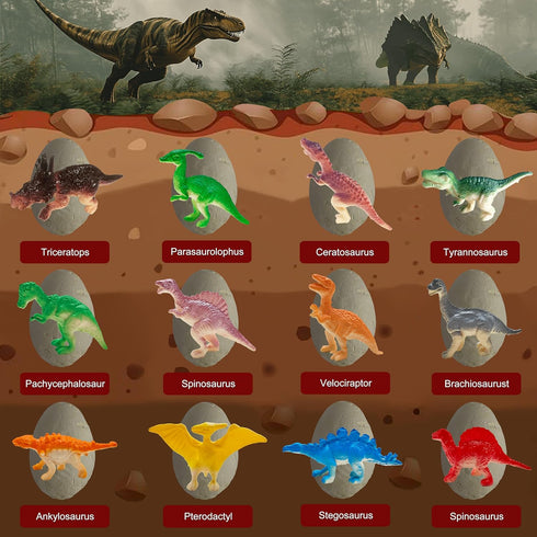 12Pcs 6-12 Dino Eggs Dig Kit Dinosaur Excavation Bricks Toys Archaeology Science STEM Experiments Toy Egg Hunt Party