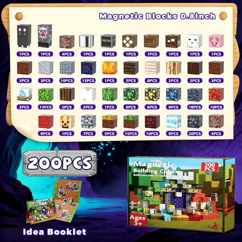 200 3+ Magnetic Blocks PCS, Magnetic Building Blocks, Magnet Blocks, Stacking Magnetic Cubes, Sensory School STEM Toys