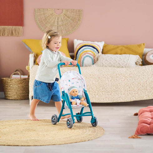 Corolle Baby Doll Stroller with Folding Canopy - Teal - Mon Premier Poupon Accessories Fit 12" Dolls for Kids Ages 18