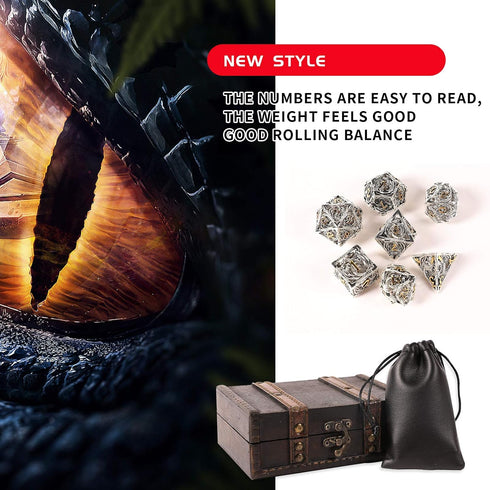 AncientDeer 7pcs Metal Dice Set D&D - Unique Dragon Pattern for Dungeons and Dragons, RPG, MTG, Board Games