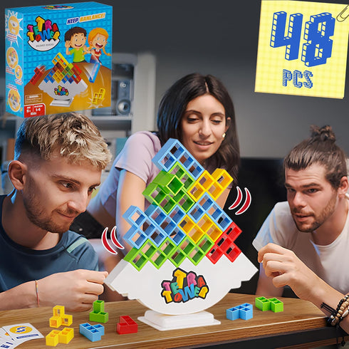 WOWNOVA 48PCS Tetra Tower - Fun Balance Stacking Building Blocks for Kids, Adults, and Family Game Night