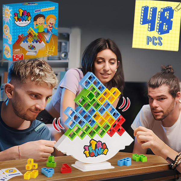 WOWNOVA 48PCS Tetra Tower - Fun Balance Stacking Building Blocks for Kids, Adults, and Family Game Night