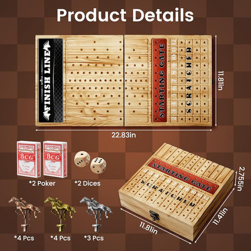 11 Horse Racing Board Game with Luxury Metal Horses, Horse Race Board Games Horse Racing Game Horse Race Game Foldable