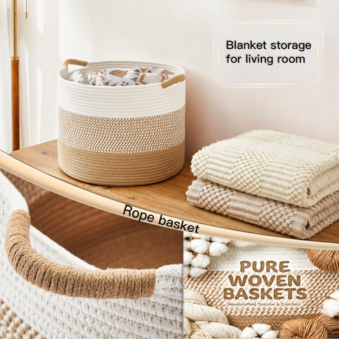 70L Artfeel Large Cotton Rope Basket, Decorative Woven Blanket Storage for Living Room, Boho Toy Storage & Toy Box