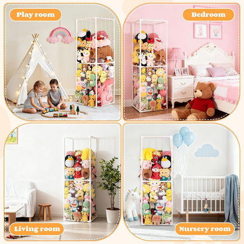Cerpourt Stuffed Animal Storage,PVC Tube Zoo Stuffed Animal Holder with Elastic Band,Space Save Vertical Kids Plush Toy