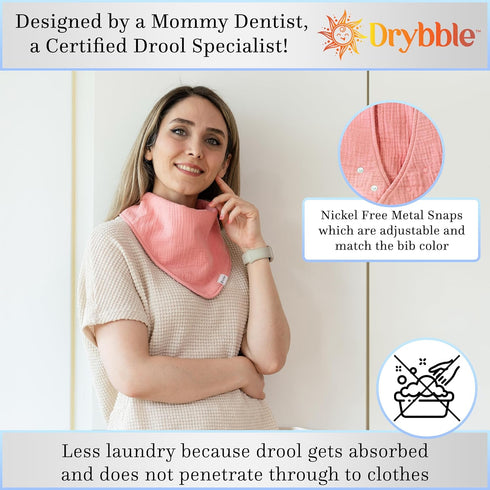 3 Bandana Bibs with Waterproof Lining Organic Cotton Drool Bibs for Adults and Children, Adjustable Snaps