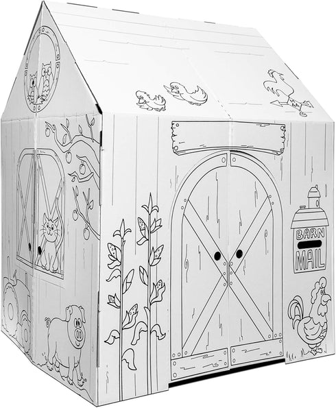 Easy Playhouse Barn - Kids Art & Craft for Indoor & Outdoor Fun, Decorate & Personalize Cardboard Fort, 32" X 26.5" X