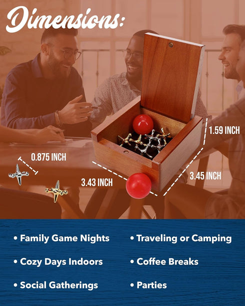 WE Games Classic Metal Jacks Set – Nostalgic Floor Game with 2 Red Balls in Keepsake Wooden Box