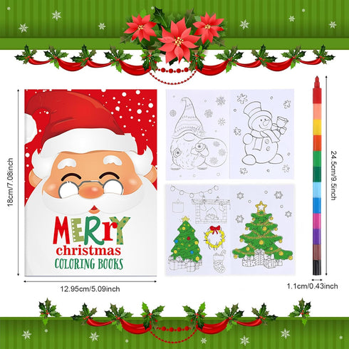 24 24 Set Funrous Pcs Bulk Christmas Coloring Books with Stackable Crayons Christmas Mini Coloring Books for Xmas