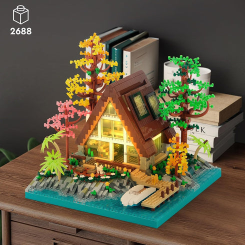 A-Frame Cabin Building Set - Medieval Forest Cabin House Micro Building Block Set for Adults and Teens (2688 Pcs)