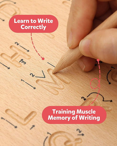 3 4 5 Coogam Wooden Letters Practicing Board, Double-Sided Alphabet Tracing Tool Learning to Write ABC Educational Toy