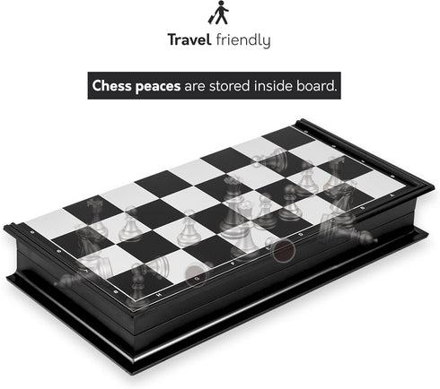Set Set 9.7" Magnetic Travel Chess Game with Folding Board Portable and Storage Compartment Great Travel Toy by Big Mos