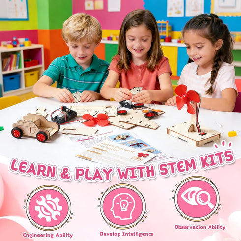 RISFUNIA 24 Pack Valentines Gifts for Kids Classroom, Wooden STEM Kits, Kids Valentines Day Cards for School Exchange